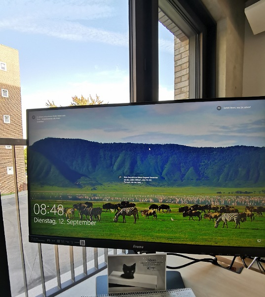 PC in Büro am Fenster mit dem Google Bild Tansania