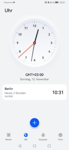 Handy Screenshot mit der Uhrzeit in Türkei 12:31 und Berlin 10:31
