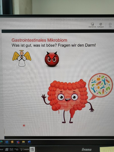 Bildschirmfoto von dem Vortrag gastrointestinales Mikrobiom. Was ist gut, was ist böse? Fragen wir den Darm!